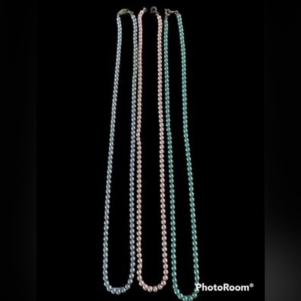Fashion Jewelry Pastel Glass Bead Necklaces 25” long. Total of three(3).
